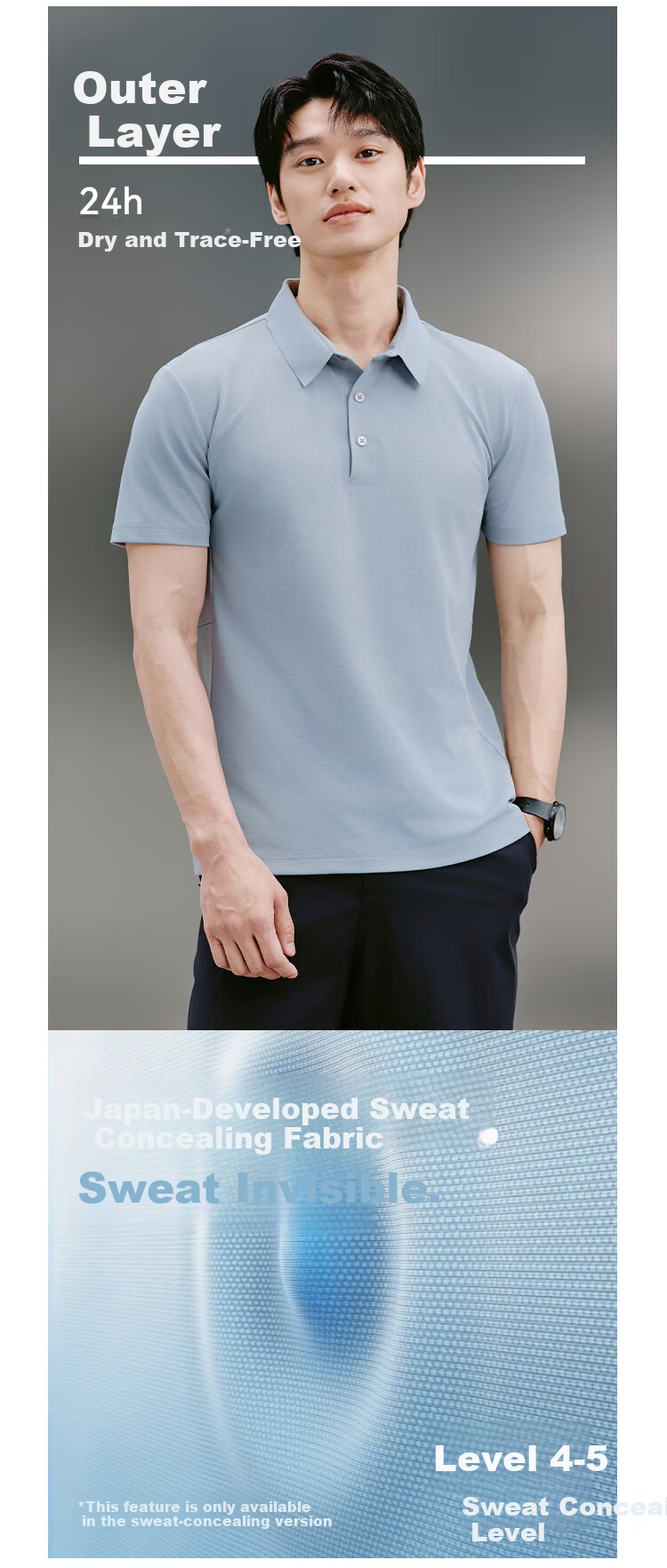JD Original 300 Sun Protection Quick-Dry Summer Sports T-Shirt, Men's Polo Shirt, Casual Running Short Sleeve, Gray Blue - Upgraded Version, M 7