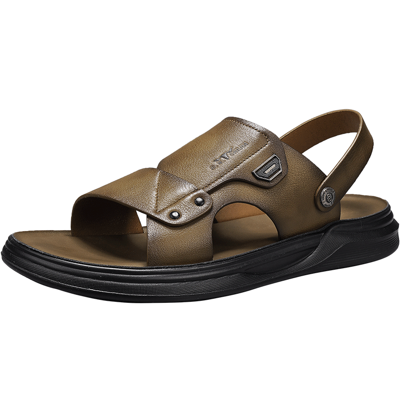 Bull Family Men's Leather Summer Sandals New Soft Sole Beach Shoes Casual Dual-Purpose Slippers Versatile Dad Shoes