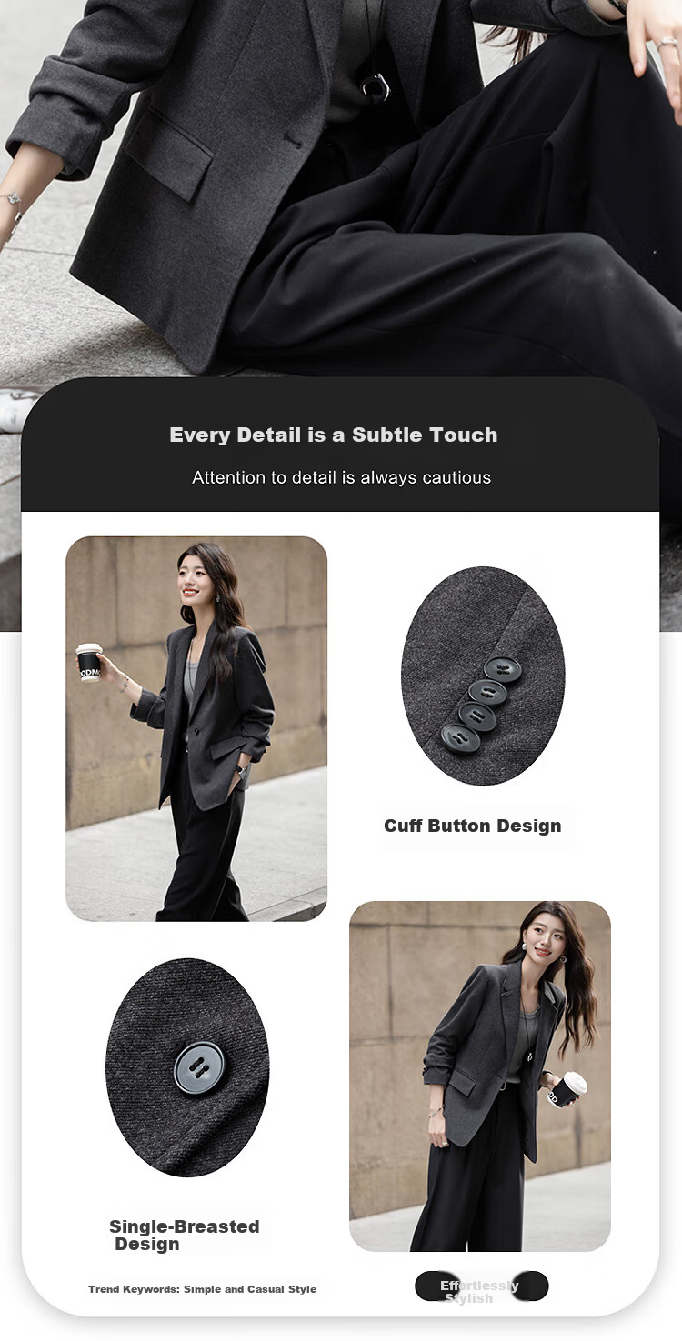 Demana [Smart Elite] Spring and Autumn Business Commuter Notched Lapel Single Button Starry Wool Slim Fit Elegant Women's Blazer 4