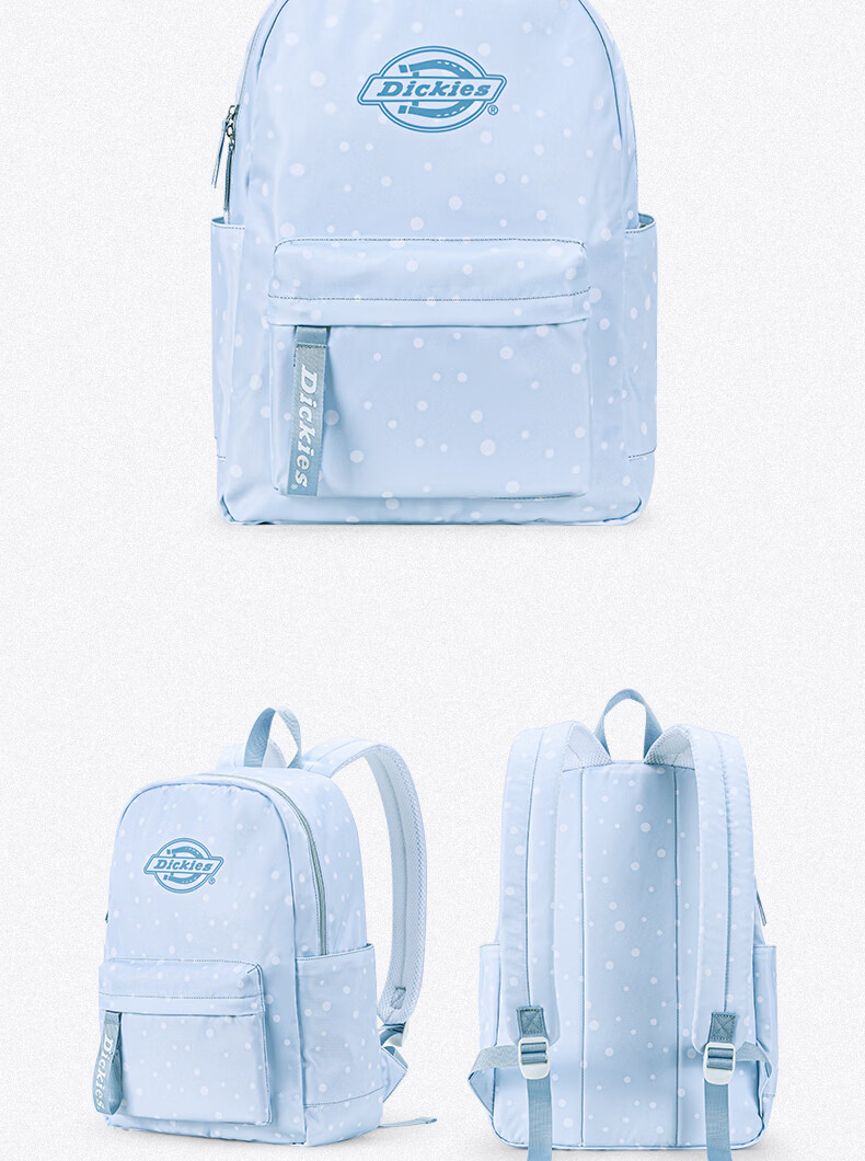 Dickies Women's Backpack Student Campus Commuter Lightweight 2026 New Fashion Large Capacity Laptop Bag Blue and White Polka Dot 16