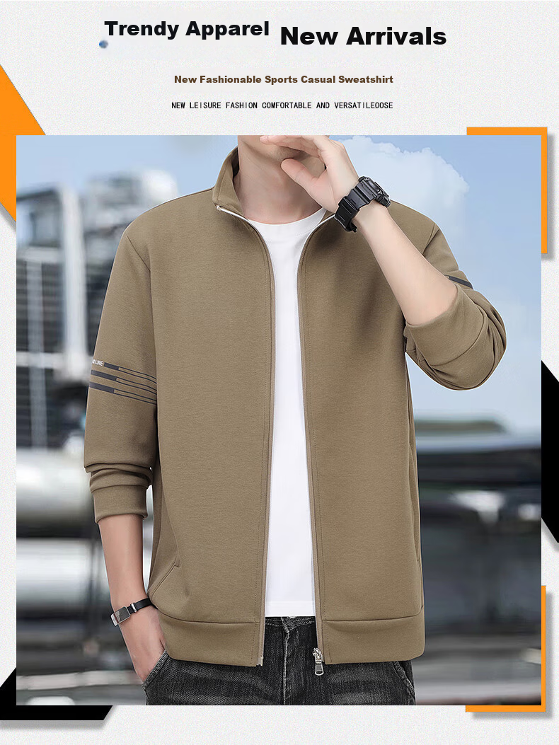 Romon Men's Spring Business Casual Versatile Zip-up Cardigan Executive Jacket Stand Collar Top Coat SL95 Black 2XL 2