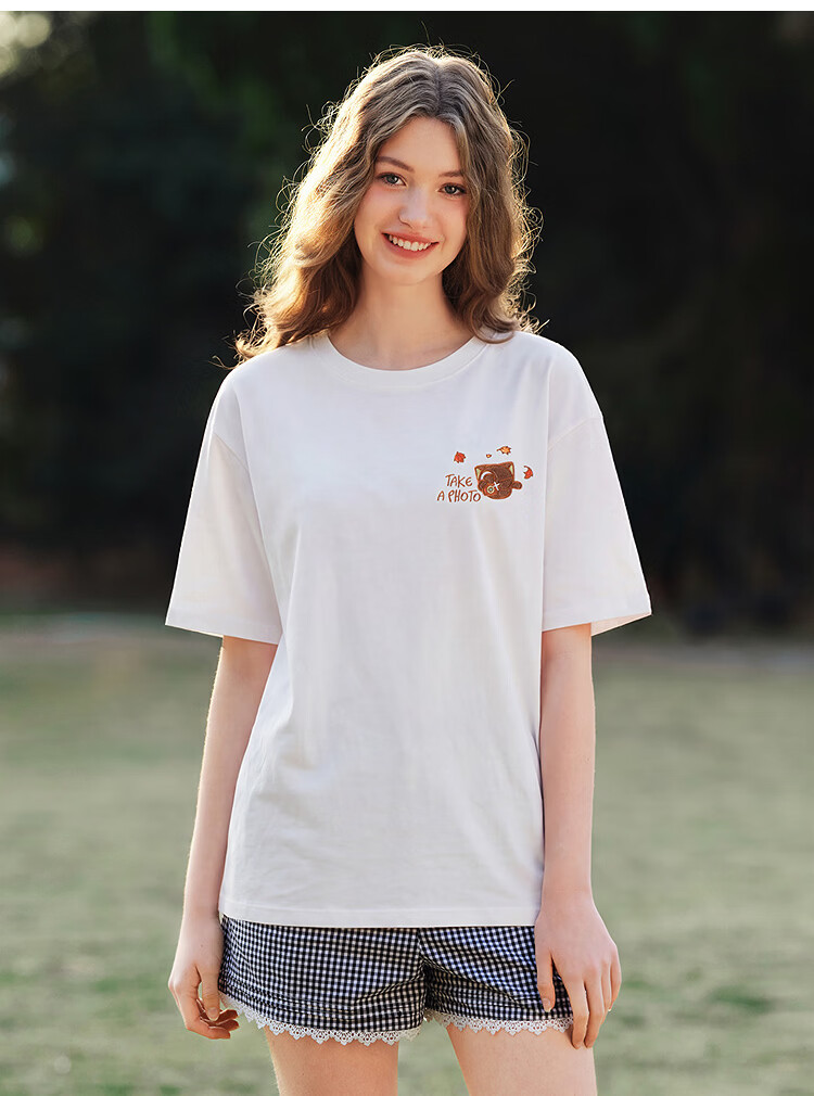 Semir Luo Xiaohei Short Sleeve T-Shirt Women Summer Moisture-Wicking Quick-Dry Cartoon Embroidered Drop Shoulder 2026 Top 109326100051 8