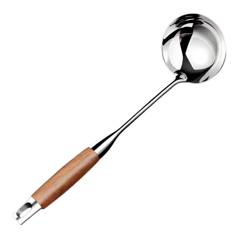 Jingmao Food-Grade Stainless Steel Soup Ladle, Cooking Spatula, Rosewood Long Handle, Heat-Resistant, High-Temperature Cooking Spoon, Hot Pot Serving Ladle