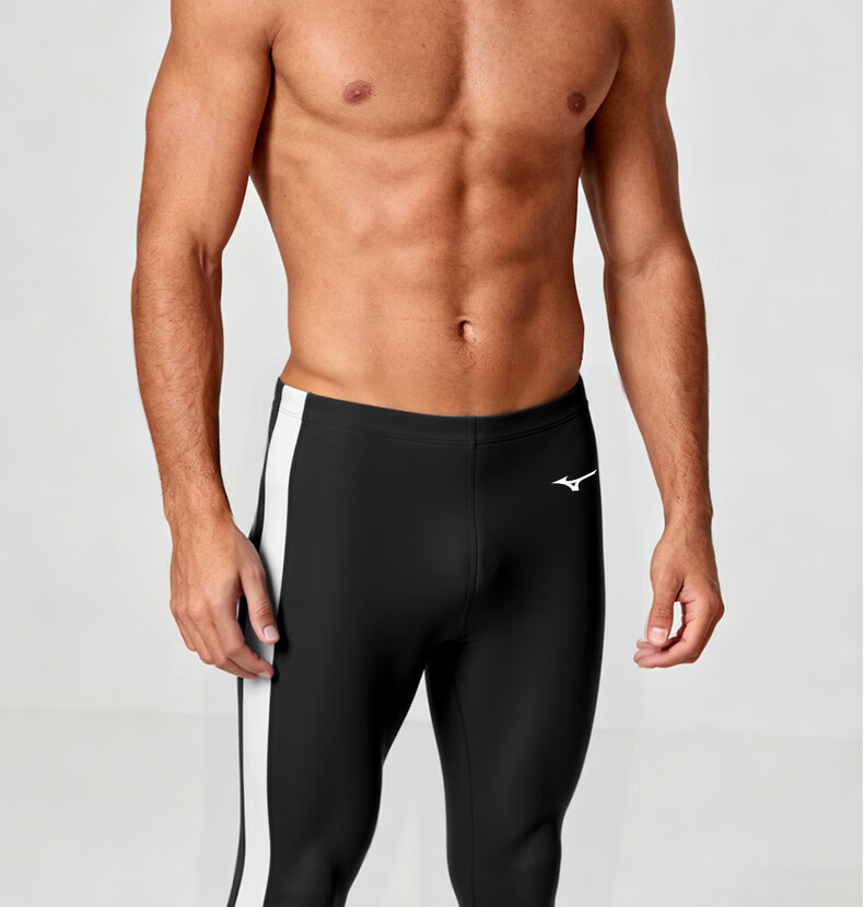 MIZUNO Men's Professional Quick-Dry Long Swim Trunks Sports Fitness Swimming Suit Fashion Plus Size Surfing Suit B1103 Black L 14