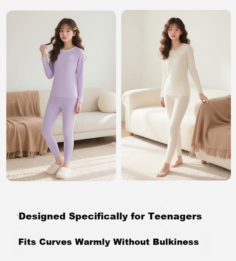 Dingguagua Girls' Junior High School Cotton Thermal Underwear Set, Cream, Size 160 6