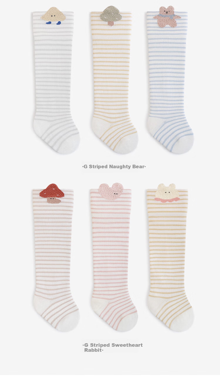 Five Cotton 3-Pair Pack Children's Cartoon Animal Knee-High Socks Baby Toddler A-Class Combed Cotton Seamless Socks 11
