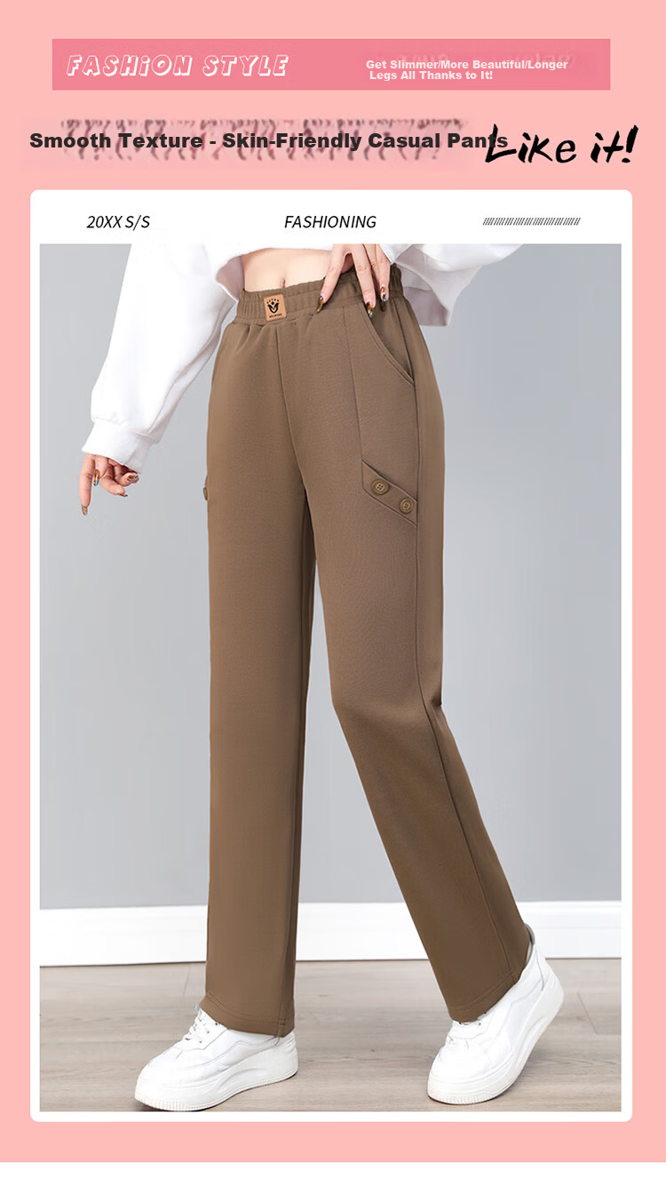 Woodpecker Women's Versatile Straight Loose Slimming Long Pants Spring Autumn New High Waist Sports Casual Pants Black 2XL 1
