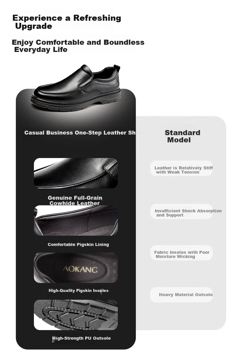 Aokang Men's Slip-On Business Casual Leather Shoes Soft Sole Cowhide Black Size 38 3