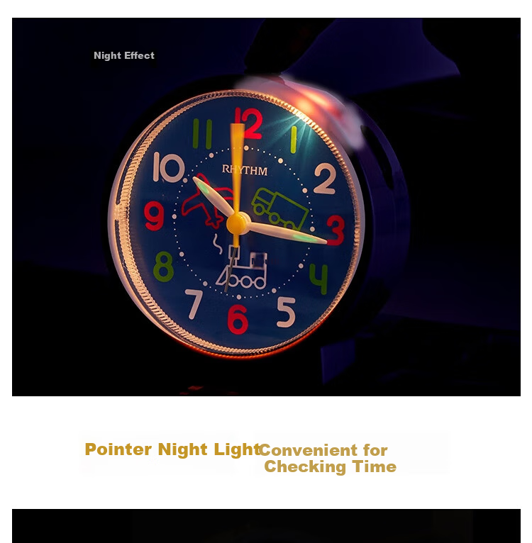 RHYTHM Student Alarm Clock Cute Creative Children's Bedside Clock 9.3cm Dark Blue CRE306NR77 Back to School Season 6
