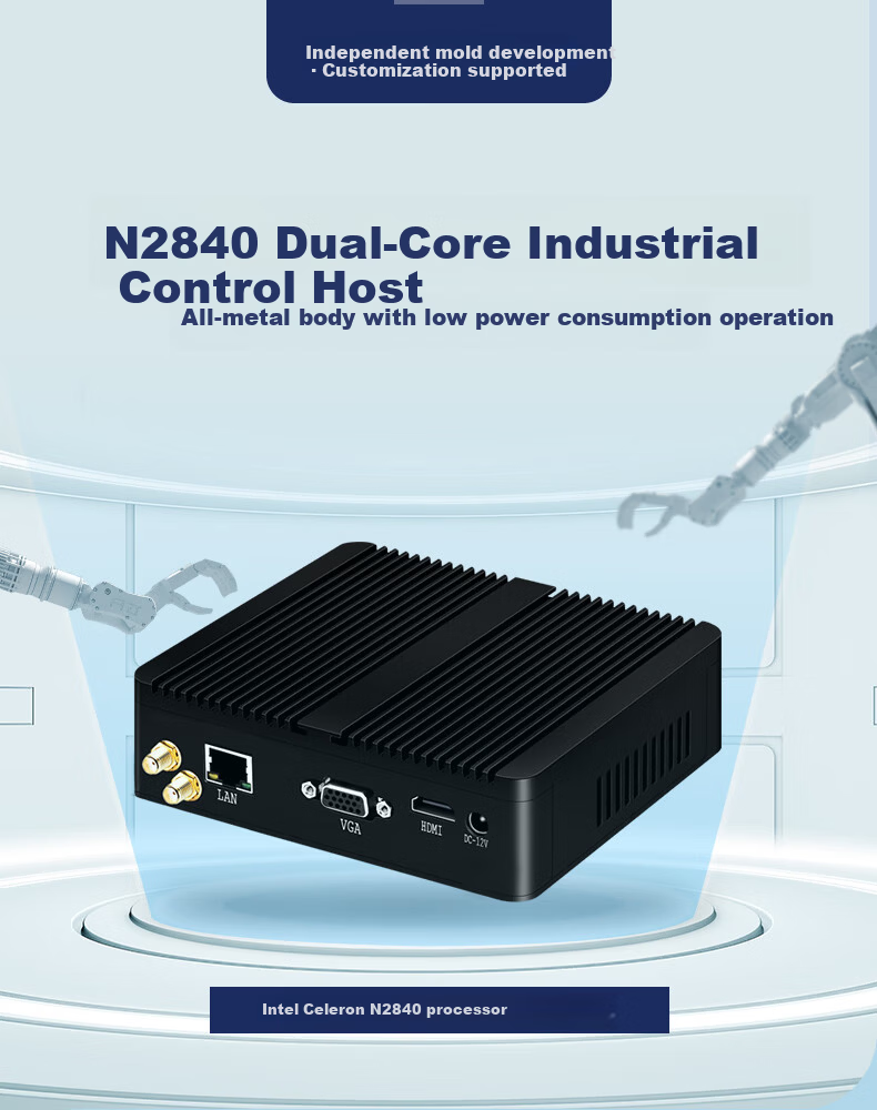 Xinchuang Cloud Mini PC Micro Industrial Control Embedded Fully Enclosed Mini Desktop Business Office Portable Desktop 4GB RAM + SSD MSATA Mini 128GB Hard Drive 1