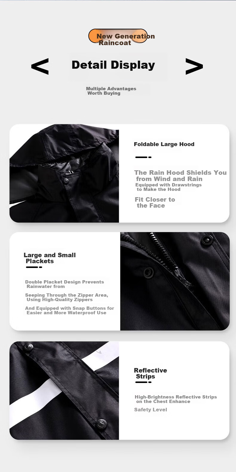 Artiya Chun Yafang Two-Piece Reflective Raincoat and Rain Pants XXL Black Hooded 12