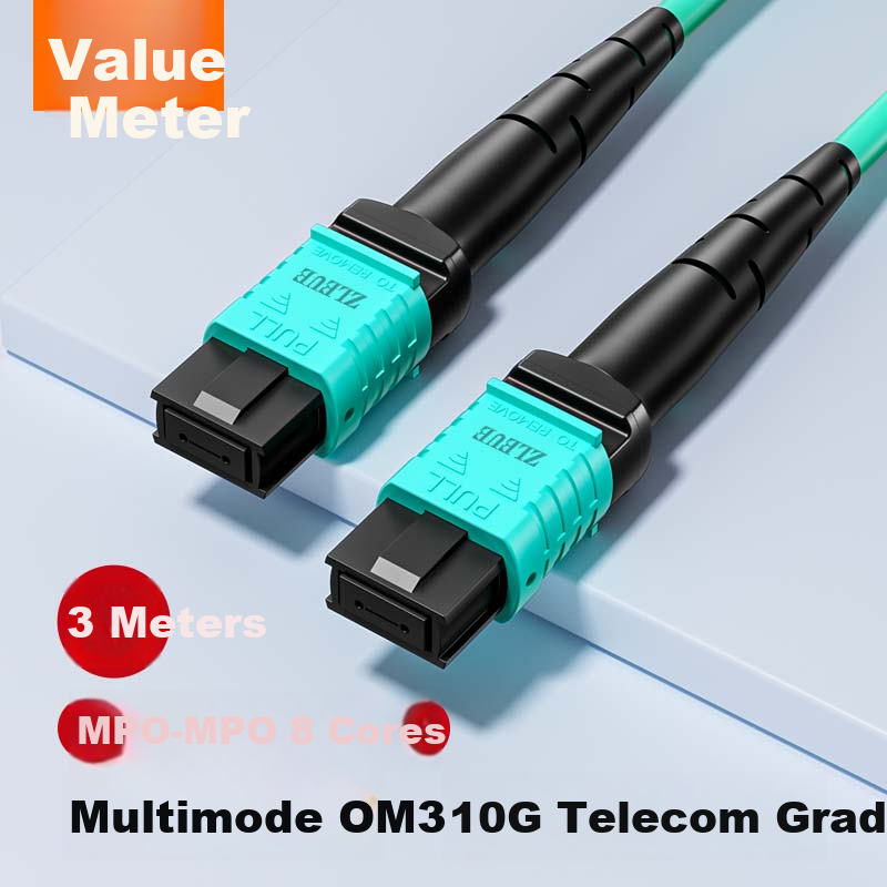 8-Core MPO-MPO Fiber Optic Patch Cord Female B Polarity Compatible MTP OM3 Multimode 10G/40G/100G Optical Module Bundle Fiber Cable 3m Q3-PP803
