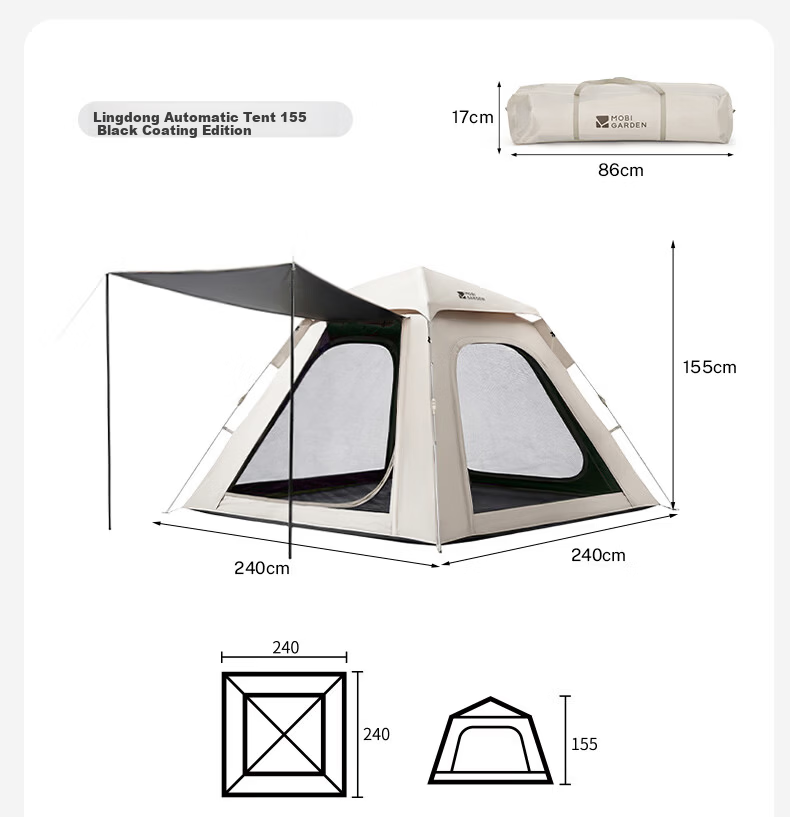 MOBIGARDEN Zero Motion Automatic Tent 155 Black Coating Edition Outdoor Camping Quick-Open Sunshade Tent NX25661030 Elegant Gray 13
