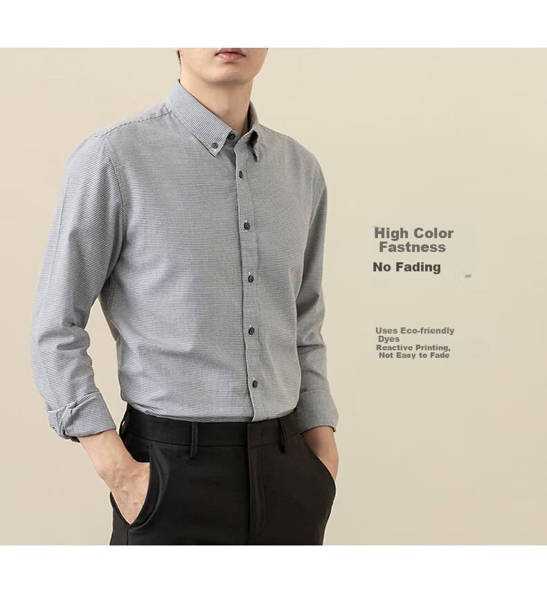 BLACKMONDAY Men's Houndstooth Cotton Brushed Long Sleeve Wrinkle-Resistant Business Casual Shirt 4