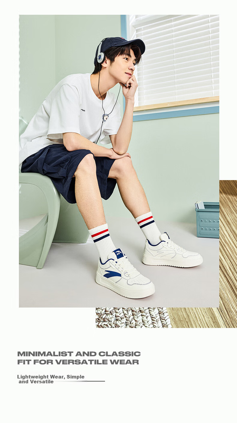 Anta Easy Lightweight Breathable Summer Casual Men's Sneakers Soft and Resilient Low-Top Couple's White Shoes Thick Sole Durable Height-Increasing Shoes 8