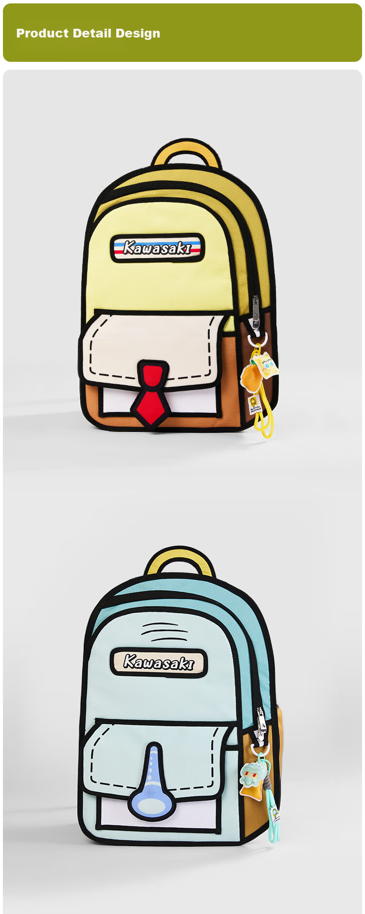 KAWASAKI SpongeBob Collaboration Cartoon Badminton Sports Backpack C8163 SpongeBob Yellow 6