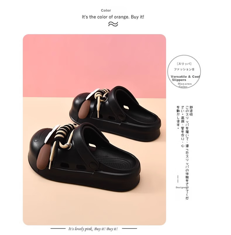 GUOLUOFEI Women's Cute Big Eye Dog Clog Sandals, Soft Sole, Closed Toe, Casual Outdoor Slip-Resistant Thick-Soled Beach Shoes, Brown Size 44-45 8