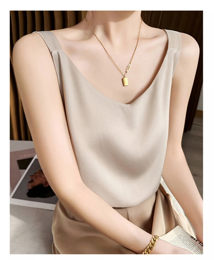 Tingmei Ice Silk Camisole Women's Suit Inner Wear Outer Wear Thin Backless Loose Summer White Top 7