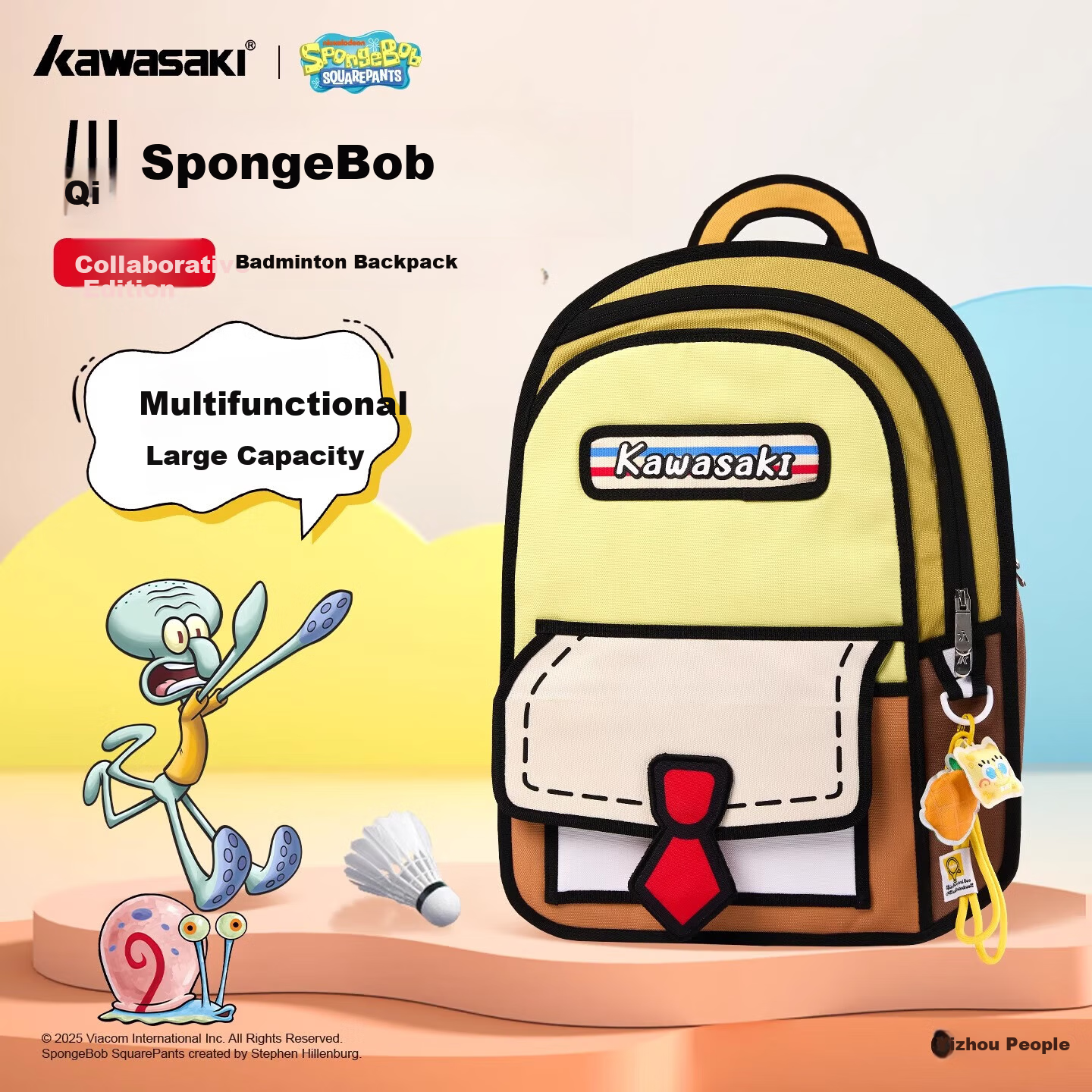 KAWASAKI SpongeBob Collaboration Cartoon Badminton Sports Backpack C8163 SpongeBob Yellow