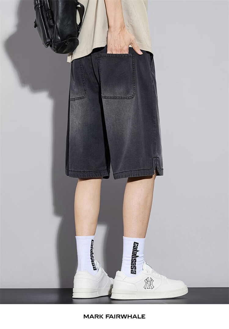 MARK FAIRWHALE Men's Summer Thin Casual Loose Straight-Leg Youth Ice Silk Shorts, Smoke Gray, XL 18