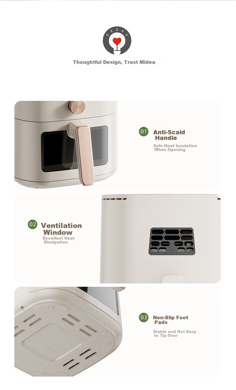 Midea 0-Coating Titanium Stainless Steel Air Fryer and Steamer Combo 2026 New Model Smart Dual Display Home Dual Heat Source Air Fryer 6.5L KZC6555J 12
