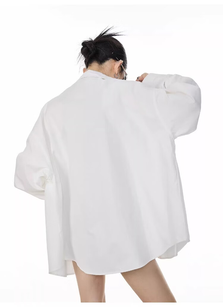 ICH MODE Blue Long Sleeve Women's Shirt Summer Loose Casual Blouse Versatile Trendy Top Jacket Blue S 9