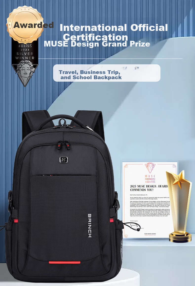 BRINCH Men's 17/18 Inch Laptop Backpack High-End Business Travel Lightweight Commuter Large Capacity 1