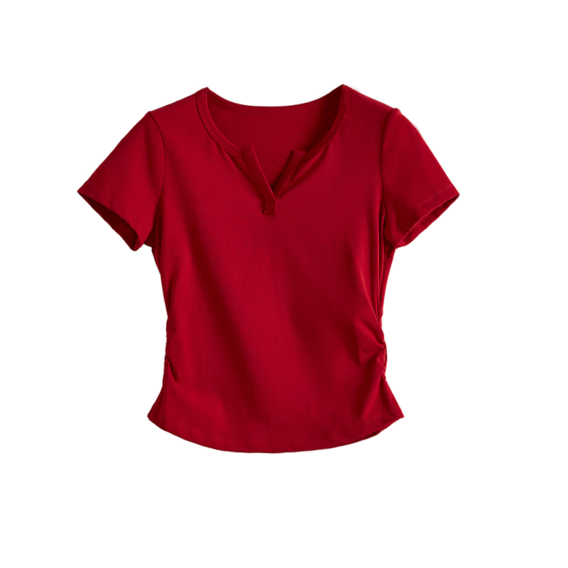 Sllsky Slim Fit Shoulder-Structured Short Sleeve T-Shirt for Women 2026 Summer New Waist-Accentuating Top