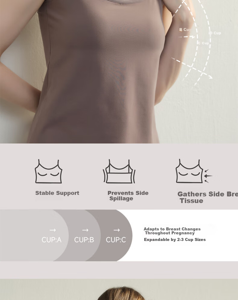 FENYE Nursing Tank Top Pure Cotton Breastfeeding Vest with Chest Pads Postpartum Feeding Light Gray L 18