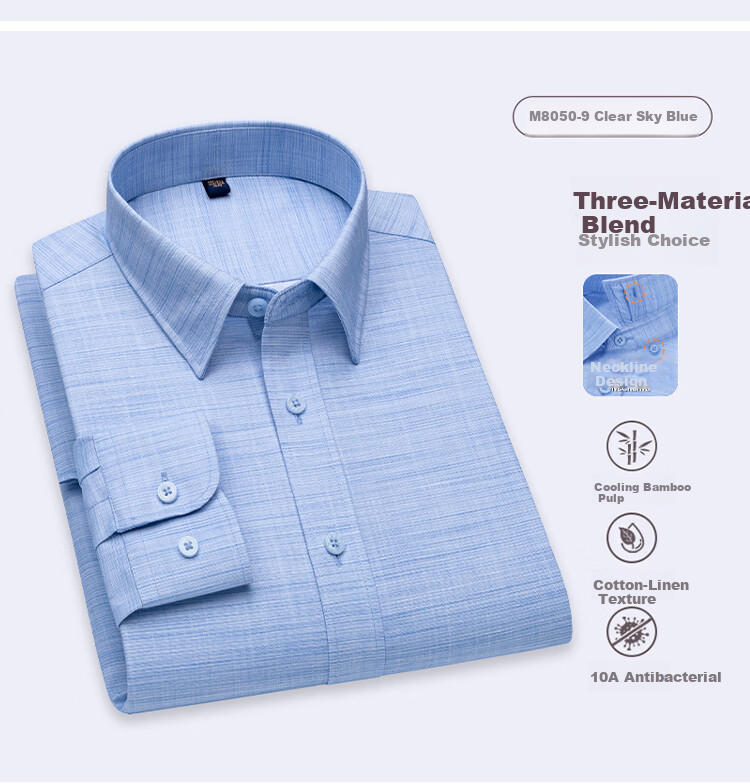 FIRS Linen Blend Long Sleeve Shirt Men New Casual Breathable Textured Cotton Linen Antibacterial Shirt 15
