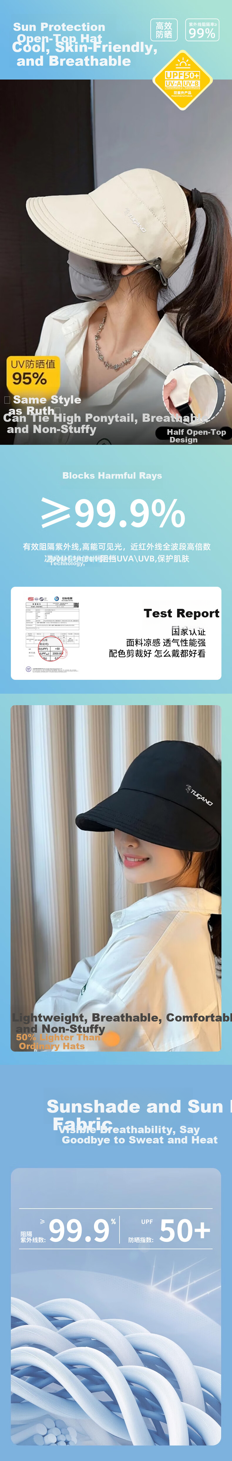 TUCANO Women's Summer Sun Protection Bucket Hat Open Top 2025 New Face-Slimming UV Protection Cap 1
