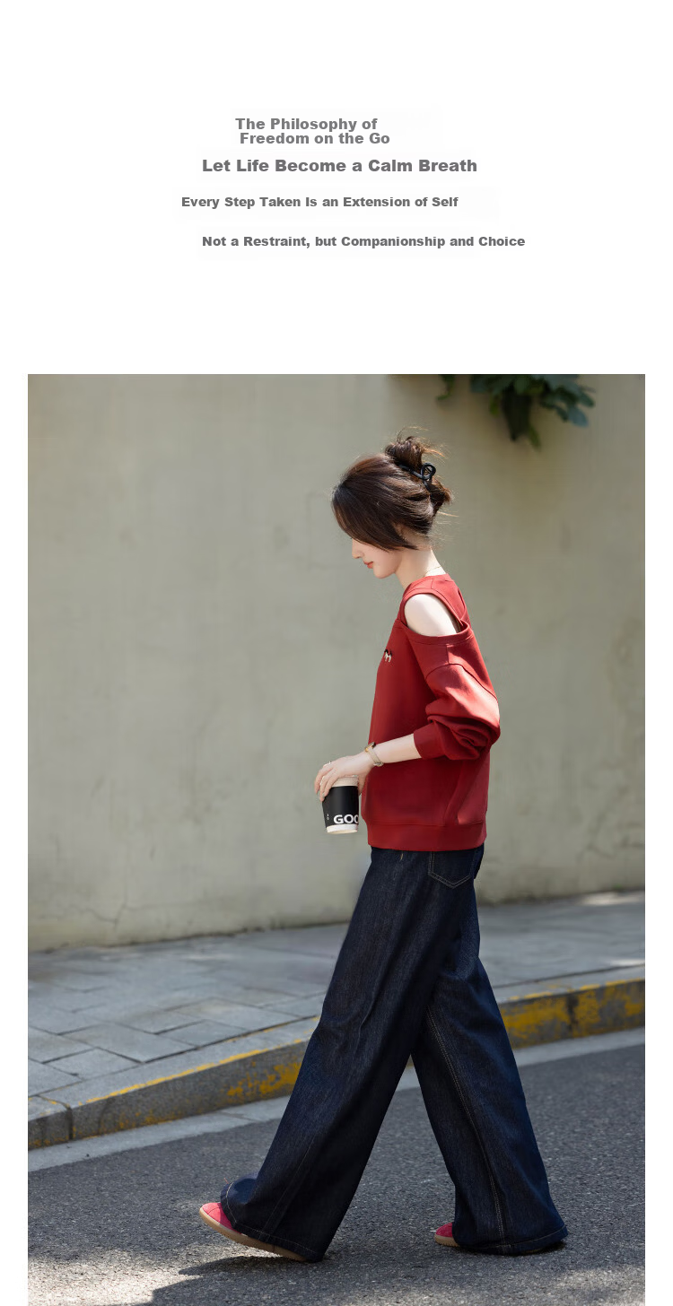 Demana [Relaxed Life] Autumn Simple Style Cloud Oxygen Cotton Off-Shoulder Embroidered Loose Fit Petite Elegant Sweatshirt for Women 2