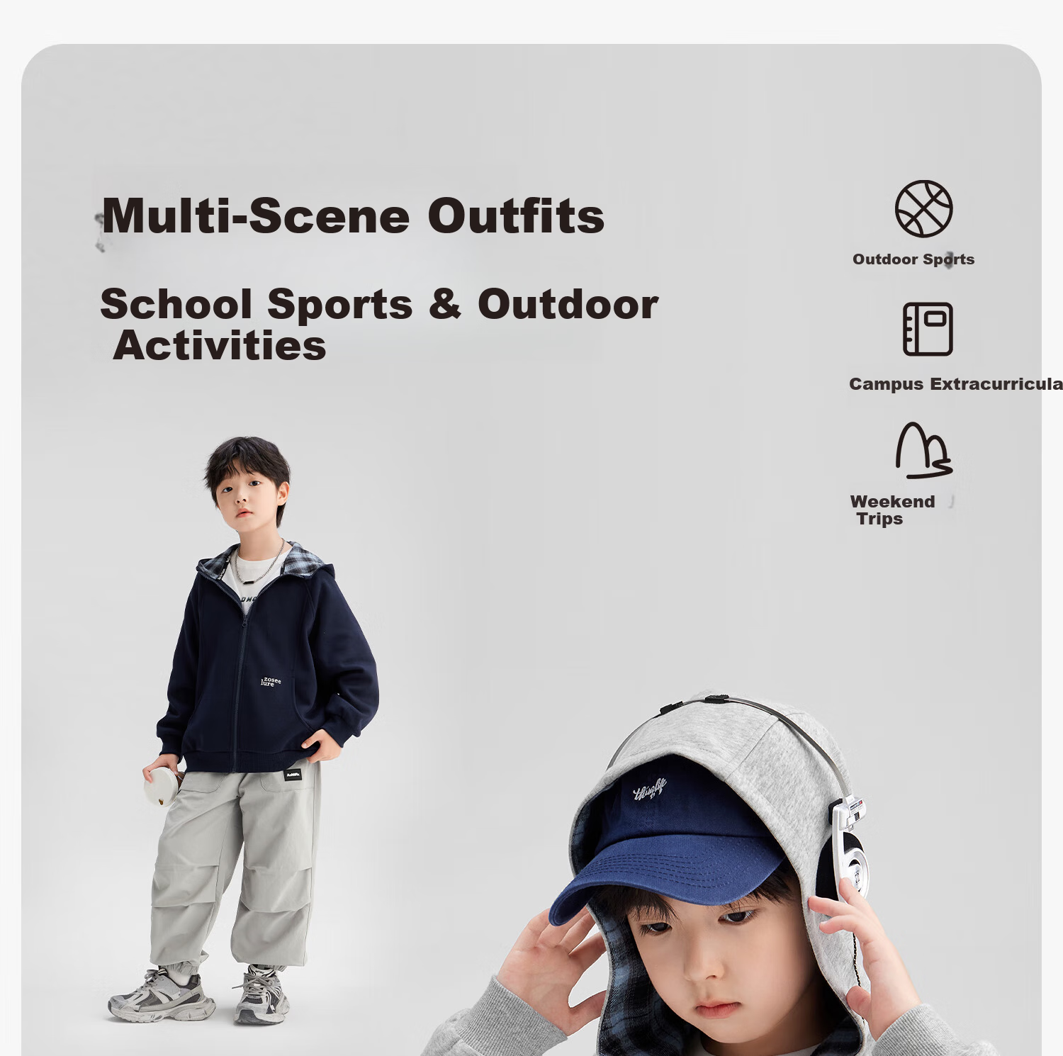Zuo Xi Boys' Hoodie Sweatshirt 2025 New Kids' Jacket Hooded Fleece Lined Outerwear Navy Blue Size 140 9