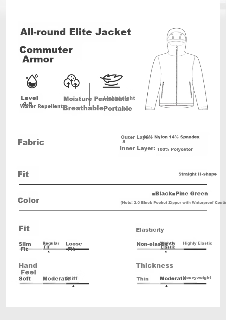 JD Jingzao Waterproof Sealed Men's Jacket High-end Softshell Outerwear Spring New Lightweight Tactical Jacket Black L 1