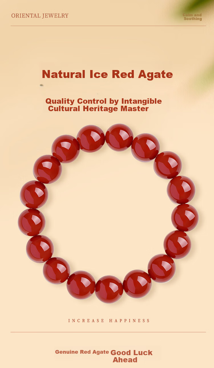 Hongliangyuan Natural Red Agate Bracelet Lucky Bead Buddhist Beads Birthday Gift Red Agate Crystal Bracelet Unisex 6mm 5
