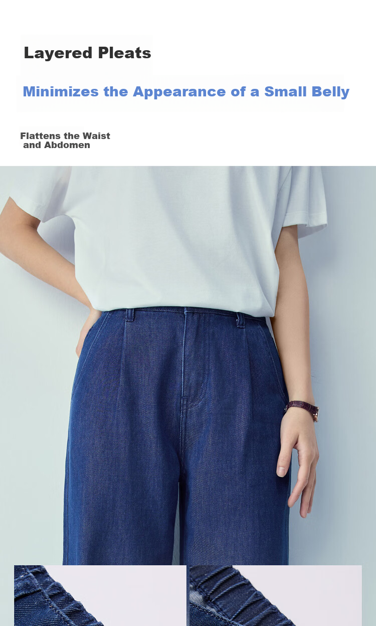 Giordano Women's Pants 2026 Summer New Cool Pleated Semi-Elastic Waist Straight Denim Jeans 13416323 10