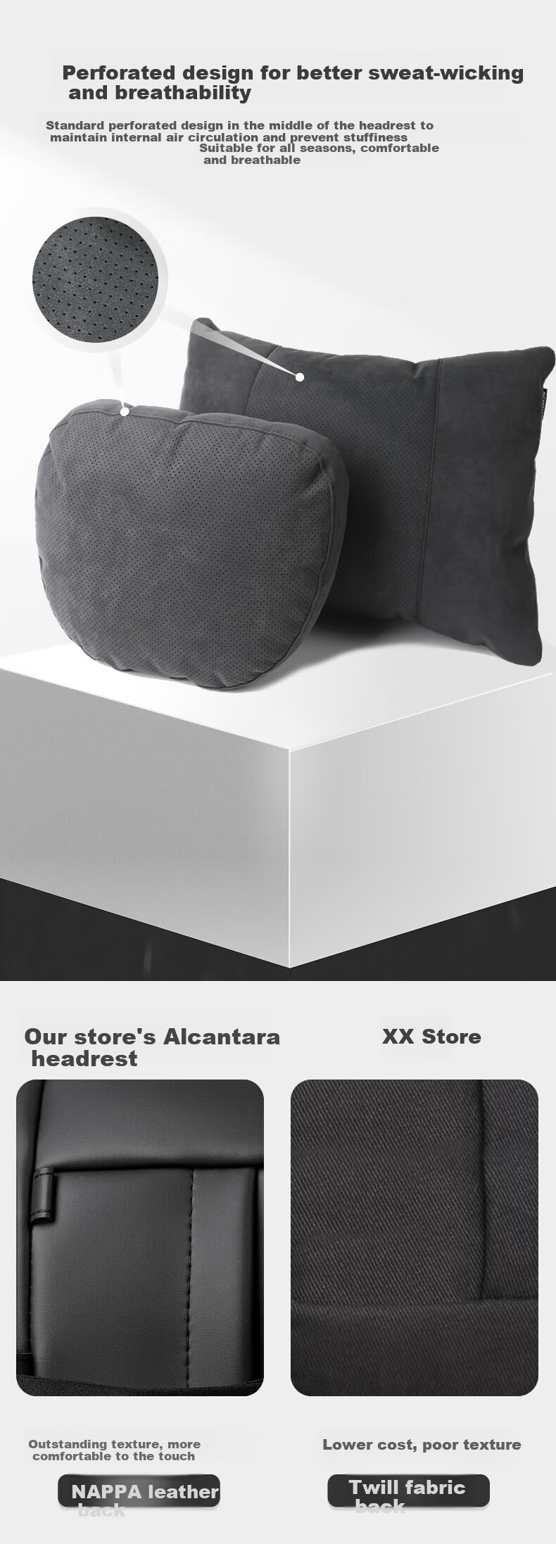 BIMLL Alcantara Car Headrest, Neck Pillow, Lumbar Support, In-Car Cushion, Neck Protector, for Mercedes-Benz S-Class And Maybach, Universal Fit 8