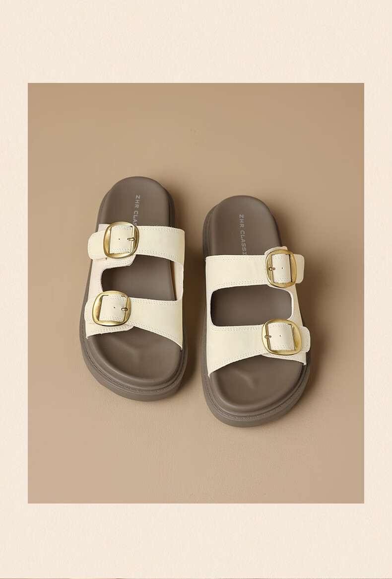 ZHR Birkenstock Women's Sandals 2026 Summer New Breathable Casual Slip-On Sandals AY352 Beige Size 35 19