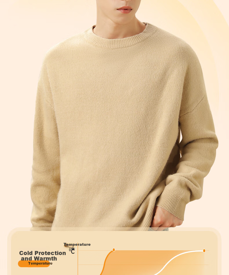 MINISO Men's Fleece-Lined Sweater Winter Warmth Integrated Fleece 2025 New Round Neck Knitwear Off-White XL 3