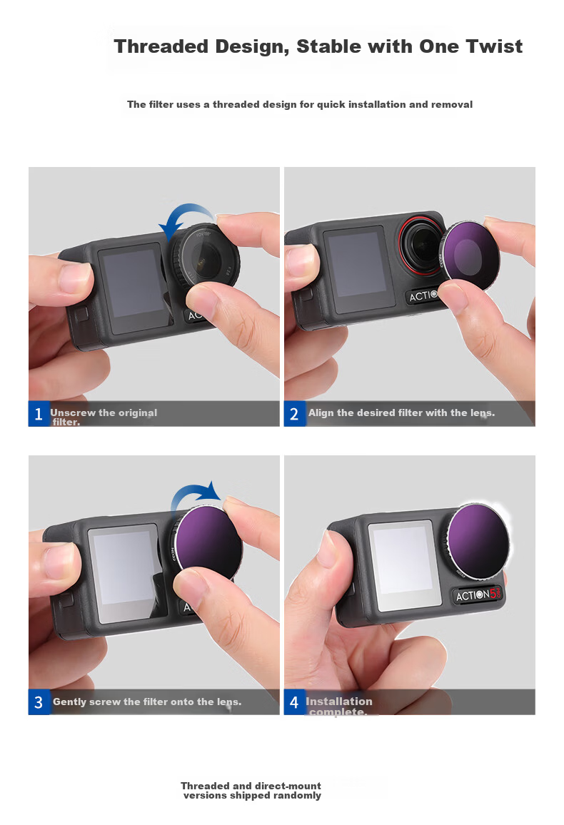 NEEWER DJI Osmo Action 4/5PRO Sports Camera Filter 2-Pack VND8-32/Enhancer Lens Threaded Black 10