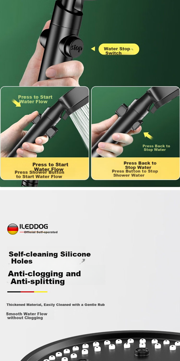 ILeddog [Germany] Powerful Pressurized Shower Head Bathroom Household High Flow Multifunctional Showerhead Y-817 9