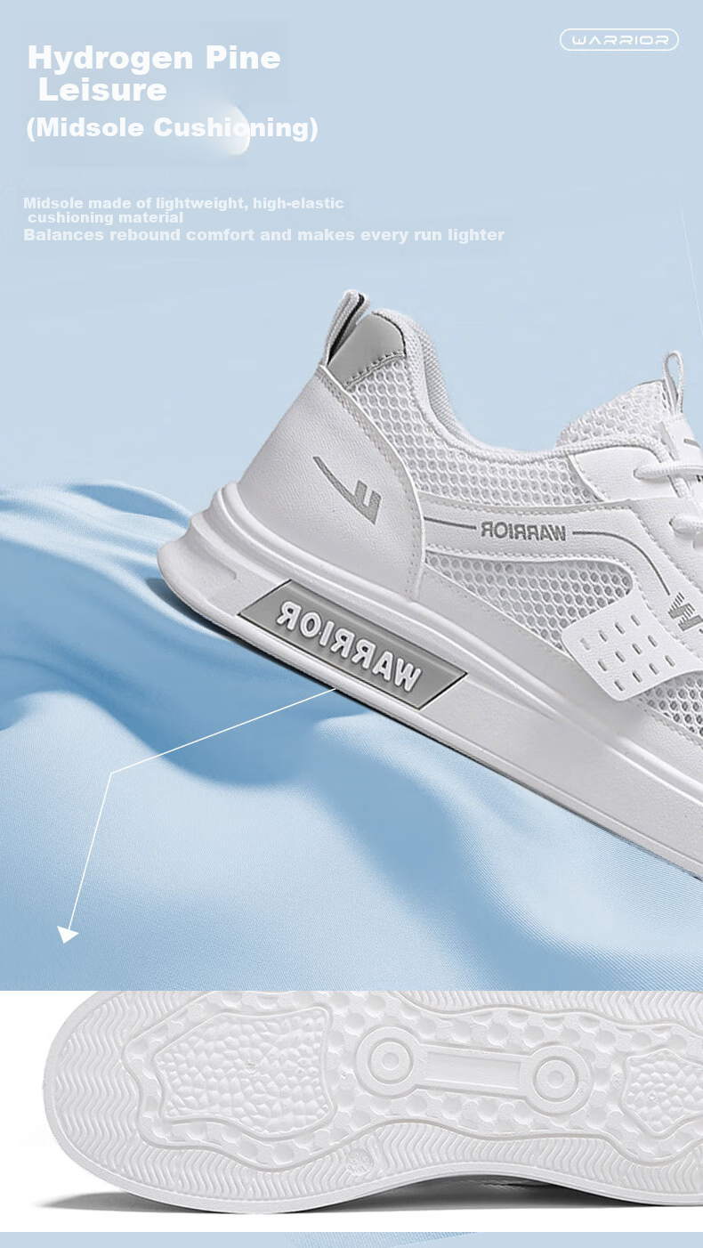 Warrior Official Men's Summer Breathable Mesh Sneakers Lightweight Hollow Thin Sports Shoes 586 White Blue Size 44 4