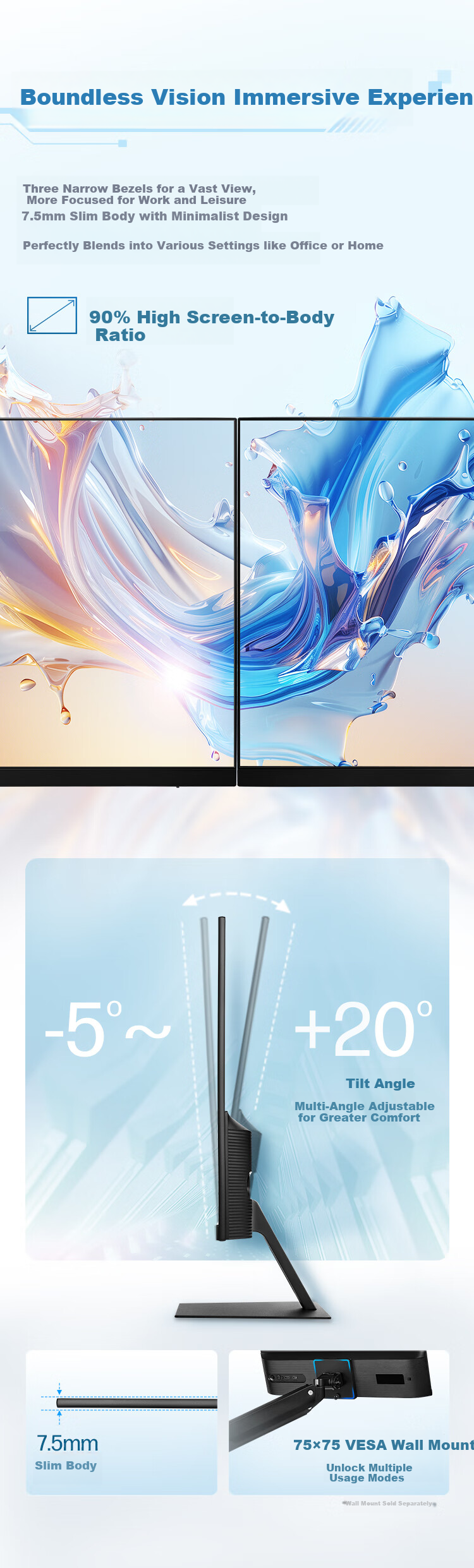 HP Star Vision Pro 23.8-inch Monitor 100Hz IPS Technology Three-Side Micro-Edge Design Low Blue Light Computer Office Display S24e 4