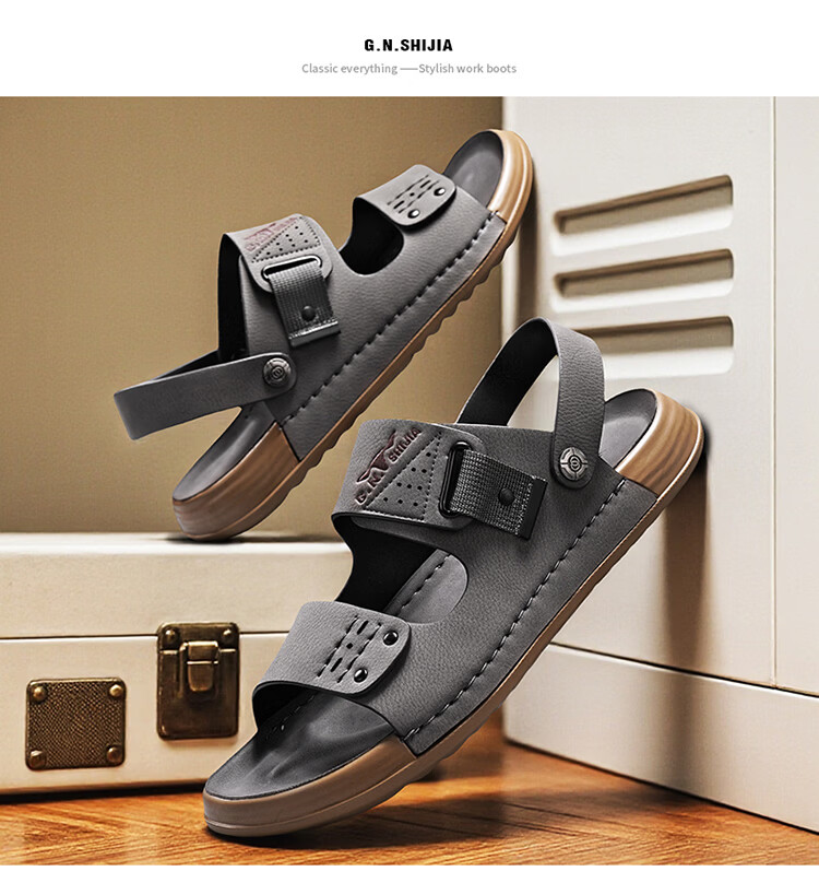 Bull Family Men's Leather Sandals Summer New Breathable Casual Comfortable Durable Beach Shoes Versatile Lightweight Two-Way Wear 32