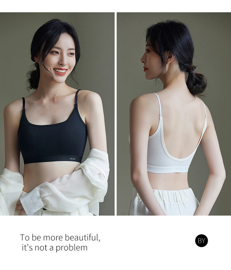 GUJIN Women's Back Beauty Bra 2026 Cotton Strapless Vest Summer Thin Large Chest Minimizing Push-Up Bra 18