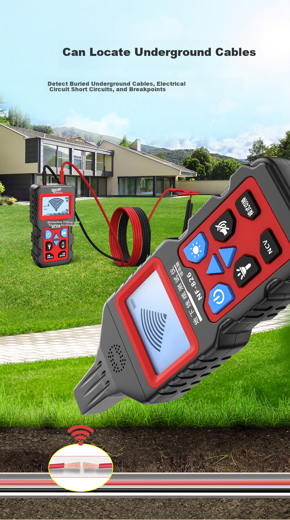 Smart Mouse NF-826 Multifunction Cable Tracer 220V Electrician Wire Detector High Voltage Underground Line Fault Tester 2
