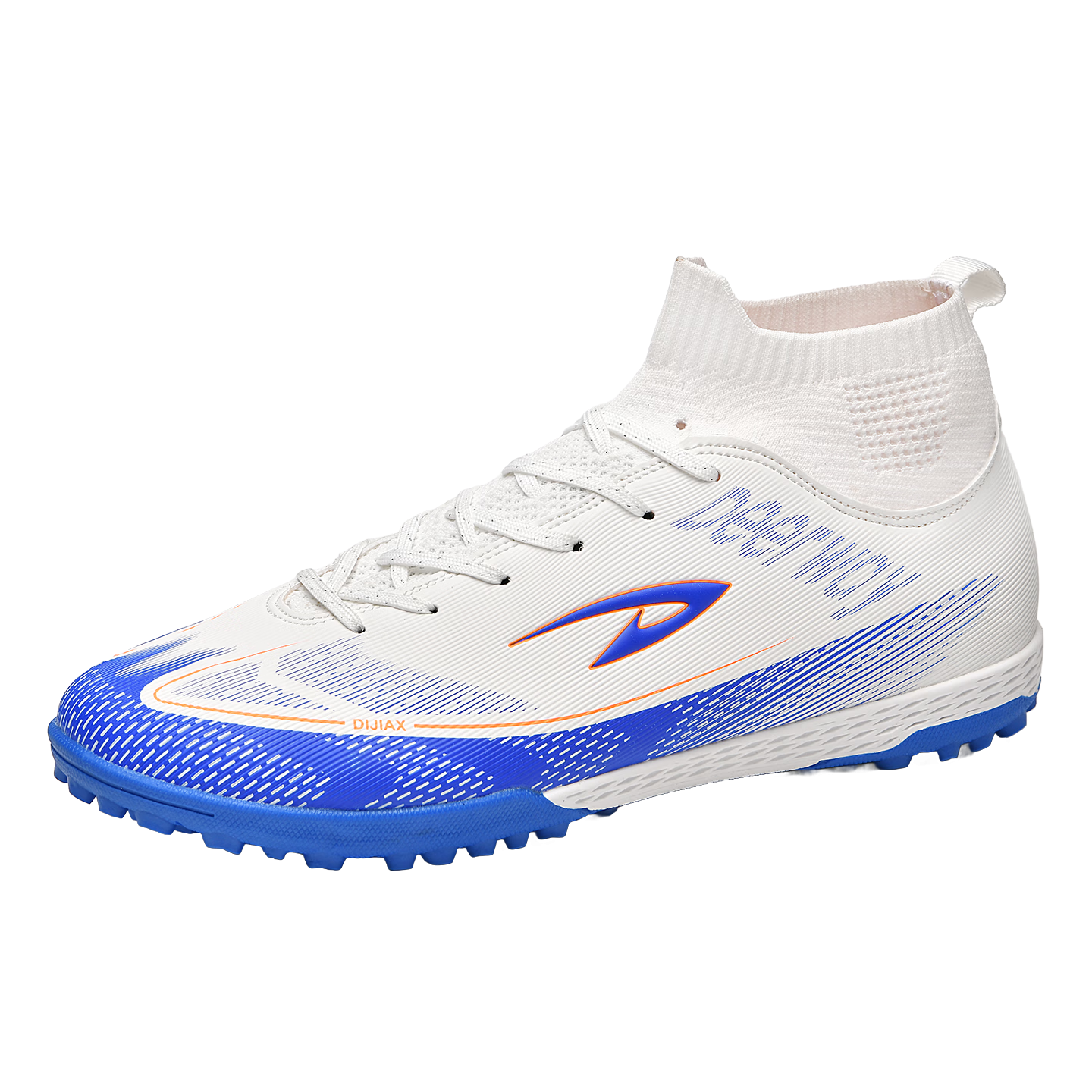 Delhui Men's Football Shoes AG Long Studs Non-Slip Youth Student TF Turf Training Shoes White Blue TF Studs Size 37