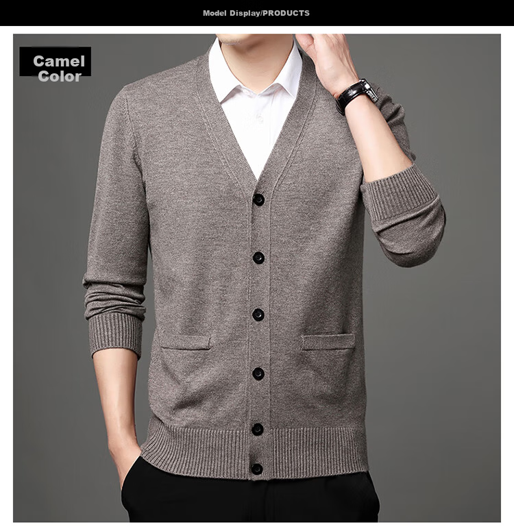 Hengyuanxiang Men's Knitted Cardigan Jacket Middle-aged and Elderly Autumn Winter Plus Size Thick Long Sleeve Sweater Light Gray L 5
