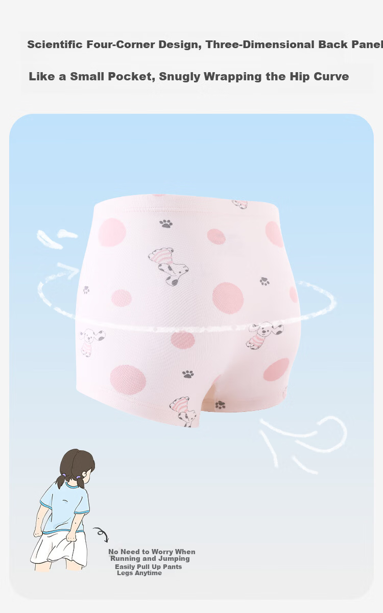 Jiusuiban 7A Antibacterial Children's Underwear Girls 50S Modal Thin Boxer Shorts Toddler Silk Crotch Cartoon Puppy Shorts 5