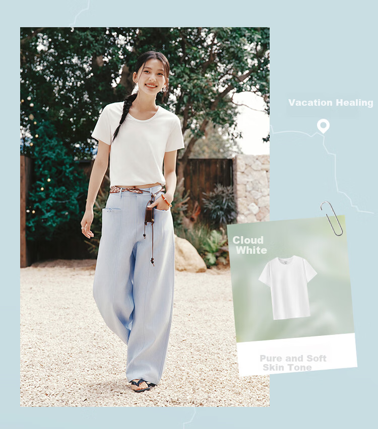 Semir Women's Short Sleeve T-Shirt 26 Summer Slim Fit U-Neck Loose Fit Round Neck Base Shirt 109326100001 12